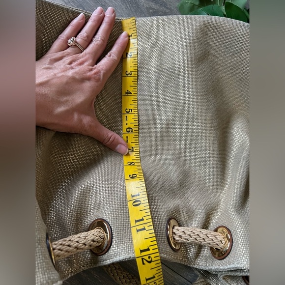 Michael Kors Marina Gathered Drawstring Gold Metallic Shimmer Hobo Shoulder Bag. - Picture 15 of 15